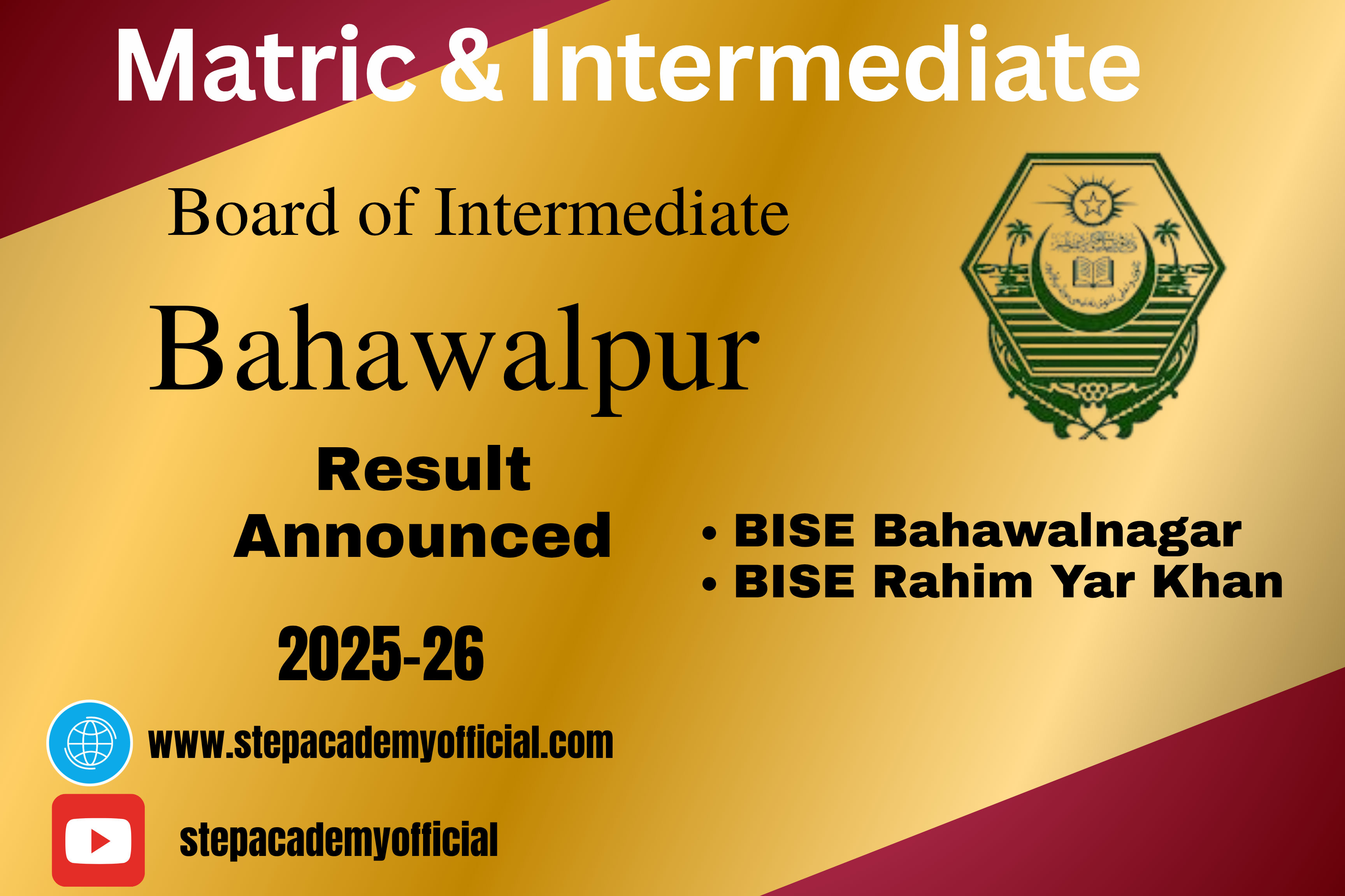 "BISE Bahawalpur Board Result 2025 for 9th, 10th, 11th & 12th Class – Check Online by Roll Number and Name"