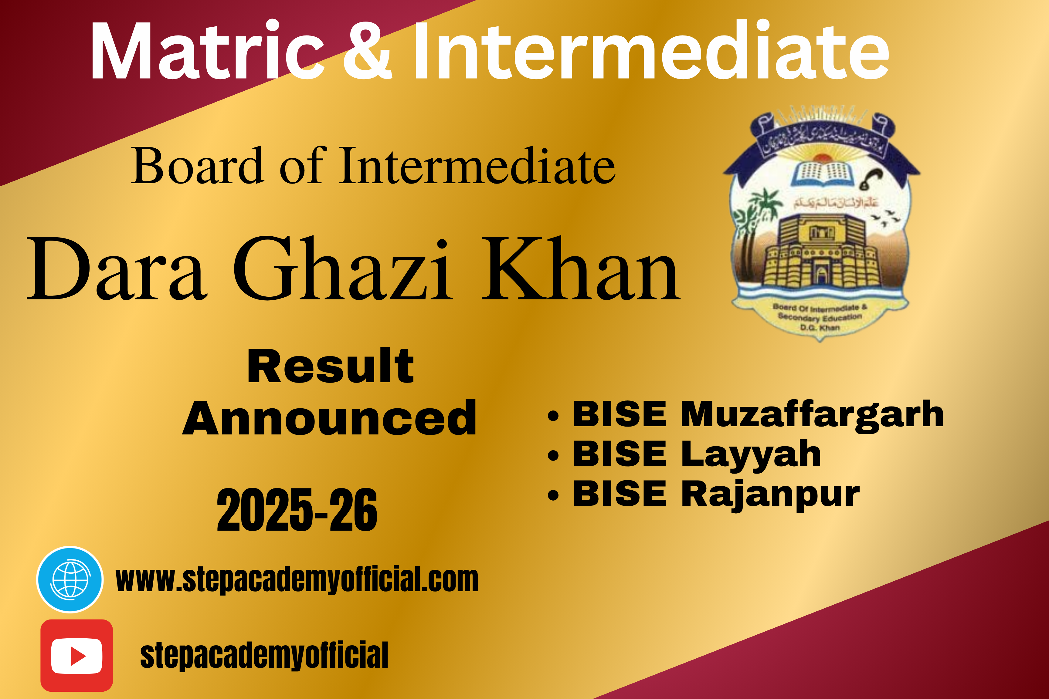 BISE D.G. Khan Board Result 2025 for 9th 10th 11th 12th Class